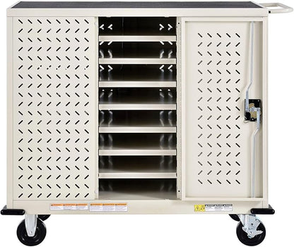 Global Industrial Mobile Storage & Charging Cart, 24 Laptop & Chromebook Device Capacity, Putty, Unassembled, Laptop and Tablet Storage & Charging Cart