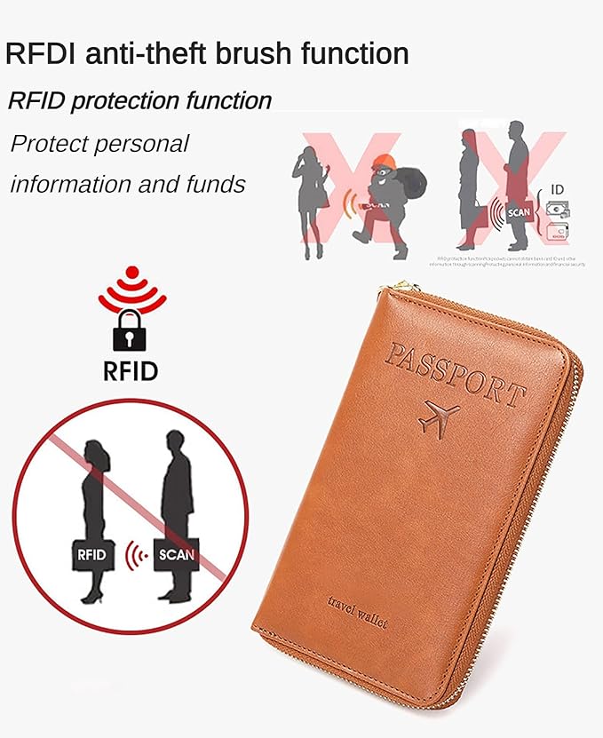 Rowgins Rfid Blocking Passport Holder Wallet, Rowgins Rfid Passport Holder with Zipper, PU Leather PassportHolder for Travel (PINK)