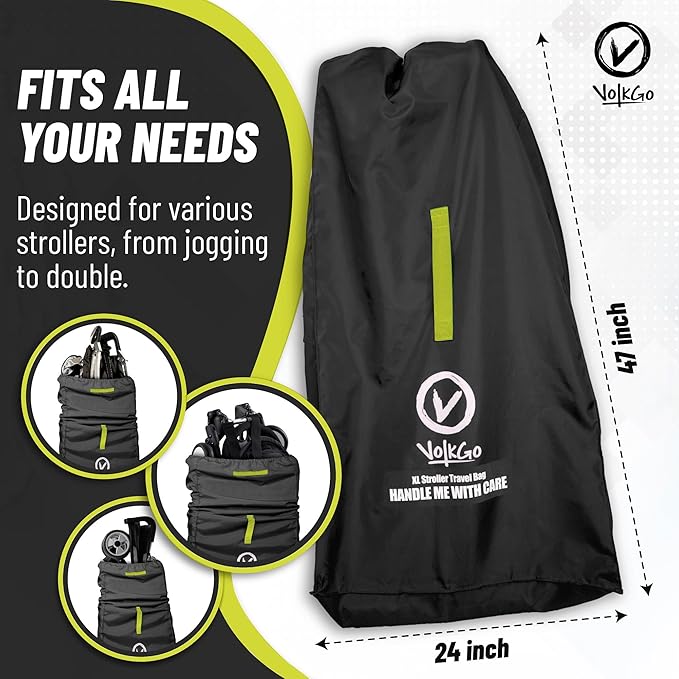 V VOLKGO Super Extra Large Stroller Bag for Airplane with Padded Backpack Shoulder Straps, Double Stroller Cover for Air Travel, Jogger & Carrier - Fits All, Gate Check Bag, Waterproof Travel Cover.