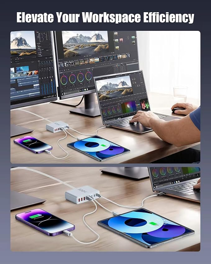 530W USB C Charger Block,8-Port USB C Charging Station GaN IV Travel Essentials Multiple Port Charging Station,100W Laptop Fast Charger Adapter for MacBook Pro/Air,DELL,iPad,iPhone,Samsung Galaxy