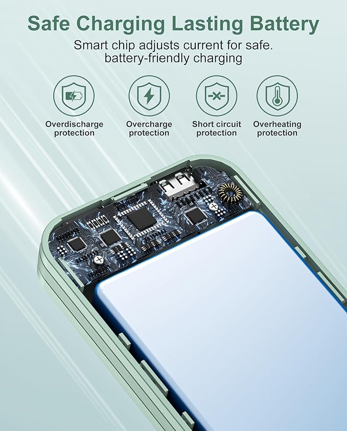 Portable Power Bank, 12000mAh 22.5W Phone Charger with Built-in Cables and Wall Plug, USB C Fast Charging Battery Bank with Smart LED Display, External Battery Pack for iPhone, iPad, Samsung etc Green