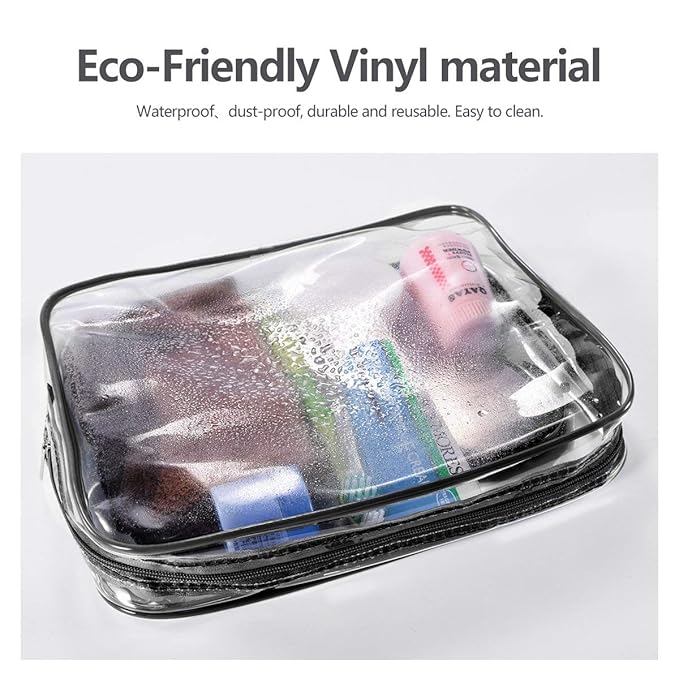 4Pcs Crystal Clear PVC Travel Toiletry Bag Kit for Women Men, Waterproof Vinyl Packing Organizer Storage Bags with Zipper Handle Straps, Cosmetic Pouch Carry on Airport Airline Compliant Bag Handbag