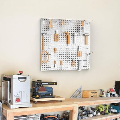 TORACK 2-Pack 12x24 inch Metal Pegboard Panels for Garage Wall, Tool Storage Pegboard for Workbench, Workshop, Tools Organizer Peg Board for Pegs(Grey)