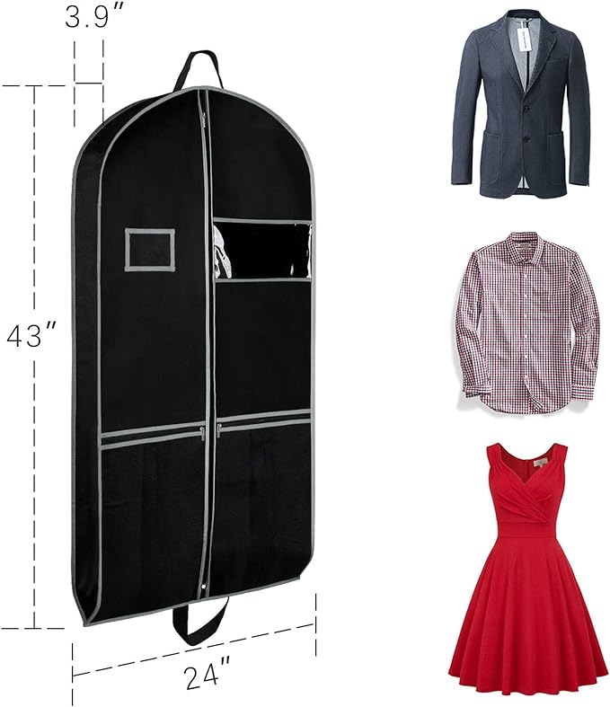 Zilink Garment Bags Suit Bag for Travel and Storage 43 inches Gusseted Suit Cover Protector for Closet with 2 Large Pockets and 2 Carry Handles for Suit Coat, Dress, Set of 2