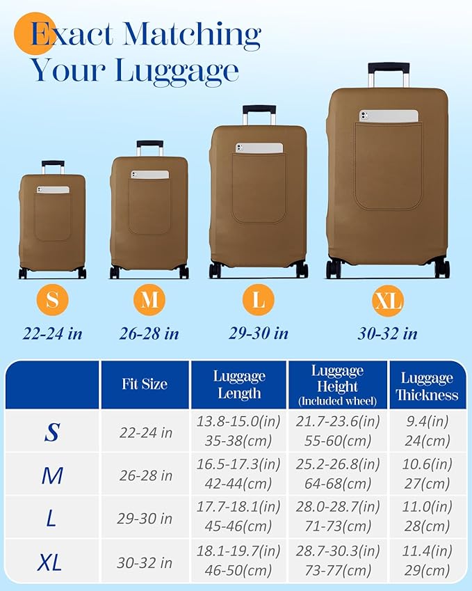 Slohif Luggage Cover for Suitcase Tsa Approved Protector - Luggage Sleeve Suit Case Cover Travel Stretch Large Baggage Case Protective Washable Fit 29-30 Inch Brown
