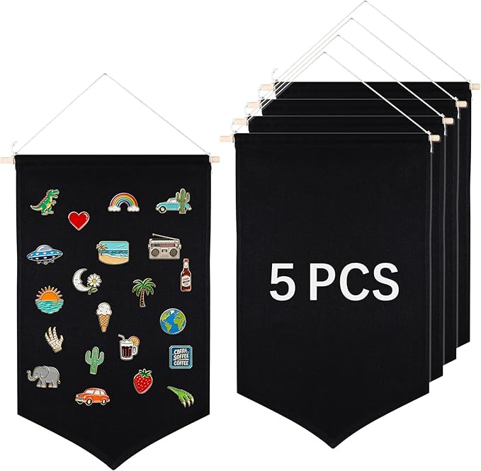 5 PCS Canvas Banners Wall Hanging Brooch Jewelry Storage Case Stand Enamel Pin Display, Sublimation blank Banner,Holder Earrings Necklace Pin Collection Organizer