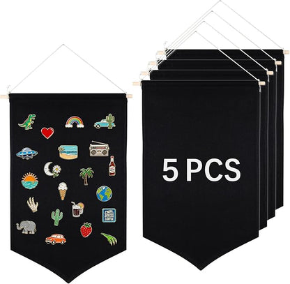 5 PCS Canvas Banners Wall Hanging Brooch Jewelry Storage Case Stand Enamel Pin Display, Sublimation blank Banner,Holder Earrings Necklace Pin Collection Organizer