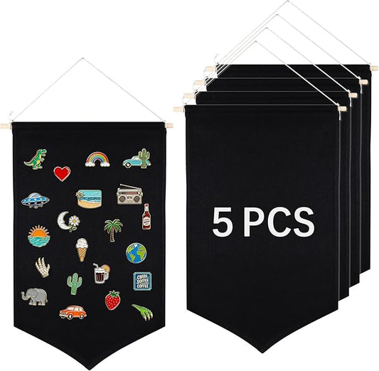 5 PCS Canvas Banners Wall Hanging Brooch Jewelry Storage Case Stand Enamel Pin Display, Sublimation blank Banner,Holder Earrings Necklace Pin Collection Organizer