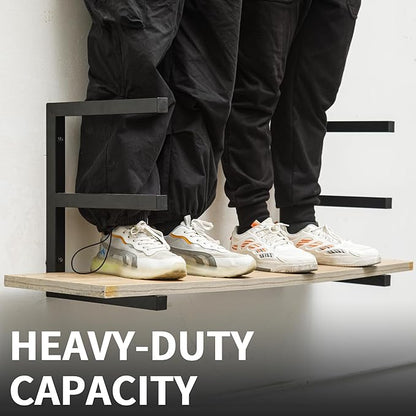 YYR Wood Organizer and Lumber Storage Rack Wall Mount, Heavy Duty Metal Shelf with 6-Level Holds Up 1200 LBS, Indoor & Outdoor Use - Black