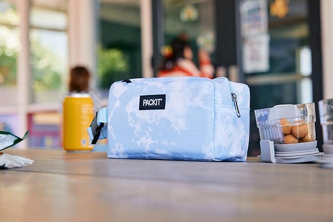 PackIt® Freezable Snack Box, Blue Sky, Built with ECOFREEZE® Technology, Collapsible, Reusable, Zip Closure with Buckle Handle, Designed For Work Snacks, Fresh Snacks On the Go, Adults, and All Ages