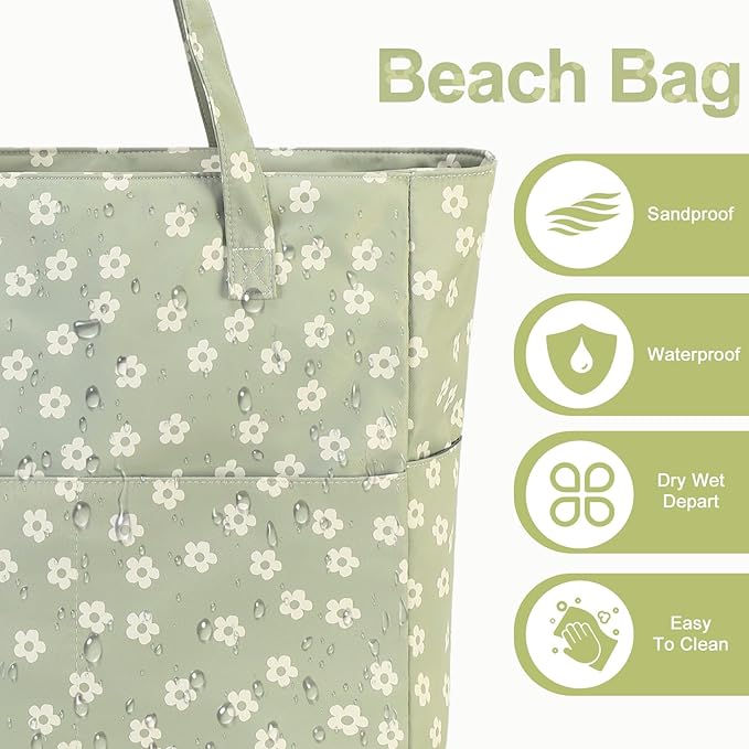 Waterproof Beach Tote Pool Bags for Women Ladies Extra Large Gym Tote Carry On Bag With Wet Compartment for Weekender Travel