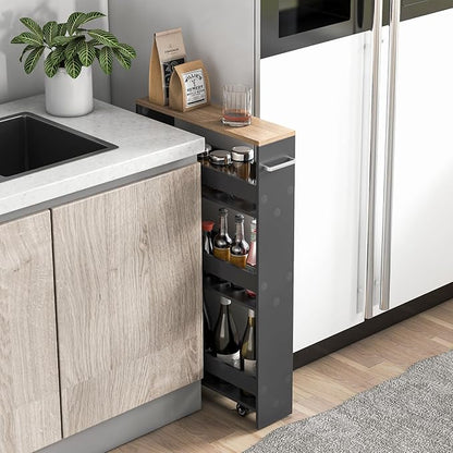 Rolling Storage Cart, 4 Tier Slim Storage Cabinet with 4 Universal Wheels, Convenient Handle, Narrow Laundry Cart for Small Space Bathroom Office