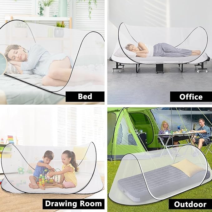 200 * 80 * 56 Large Size Mosquito Net Ultra Light Pop-up Foldable Mosquito Net Suitable for Camping Travel Terrace Bed Portable Easy and Quick Installation (1 pcs) (White)