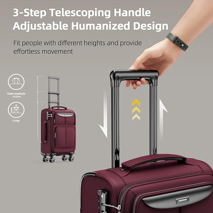 SHOWKOO Luggage Sets 3 Piece Softside Expandable Lightweight Durable Suitcase Sets Double Spinner Wheels TSA Lock Wine Red (20in/24in/28in)