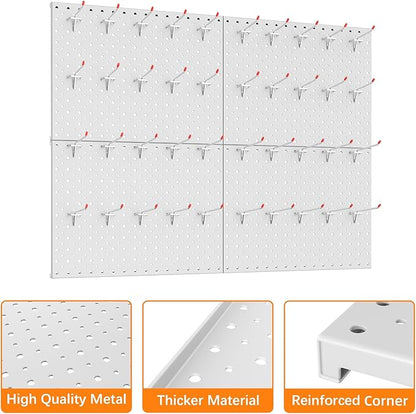 TORACK Metal Pegboard Panels and Hooks for Garage, Workbench, Shop, Shed Tool Organizer Peg Board with 1/8" & 1/4" Holes, Modular Wall-Mounted Pegboard with Pegboard Hooks(Light-Grey)