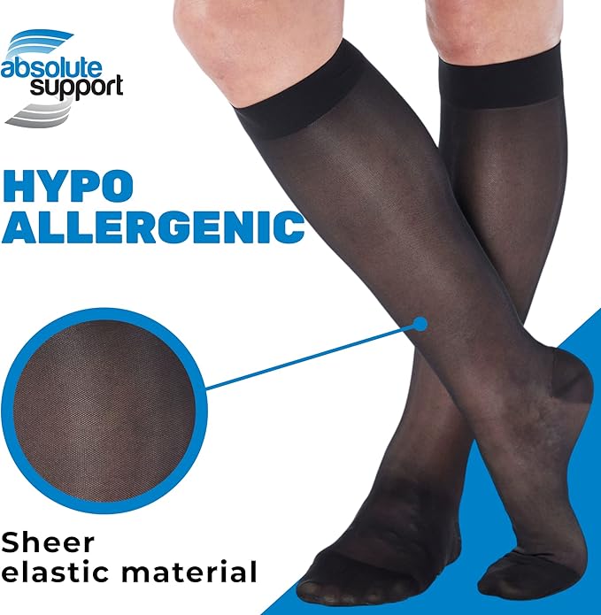 (3 Pairs - Closed Toe) Made in USA - Compression Socks for Women 15-20mmHg - Sheer Compression Knee High Stockings for Post Surgery, Pregnancy, Arthritis, Edema - Black, Large - A101BL3-3