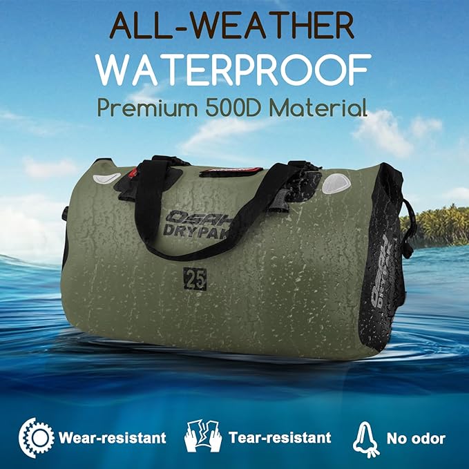 Waterproof Duffel Bag - Motorcycle Dry Bag Tail Bag with Large Storage Space, Waterproof Luggage Duffle Bags with Outer Mesh Zipper Pocket for Camping, Kayaking, Fishing & Traveling
