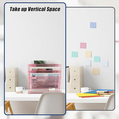 EASEPRES Desk File Organizer Mesh 4-Tier, Hanging Wall Mount Document Organization Stand, Desktop Vertical Mail Paper Folder Holder Rack with Bottom Tray for Office Home Cubicle Countertop, Pink