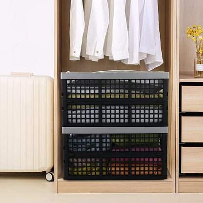 Anbers 42 L Plastic Collapsible Storage Crate, Folding Milk Crate Storage Bins, 4 Packs