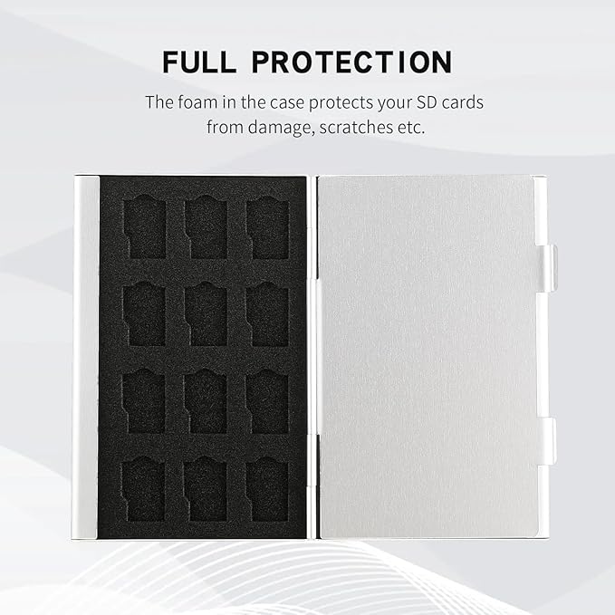 Aluminum SD Card Case, 21Slots Ultrathin SD Card Holder, Memory Card Storage Holder, Fit for 3 SD Card, 18 Micro SD Card, Silver