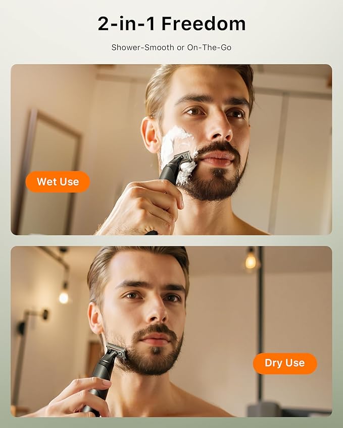 [2025 Upgraded Beard & Body Hair Trimmer for Men [All-in-One] USB-C Fast Charging, Groin & Ball Hair Painless Electric Shaver, Travel Razors, Waterproof Wet/Dry Groomer, Black(Lite)