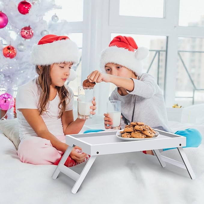 Artmeer Bed Tray Table with Folding Legs,Bamboo Breakfast in Bed for TV Table, Laptop Computer Tray,Eating,Snack Tray (White)