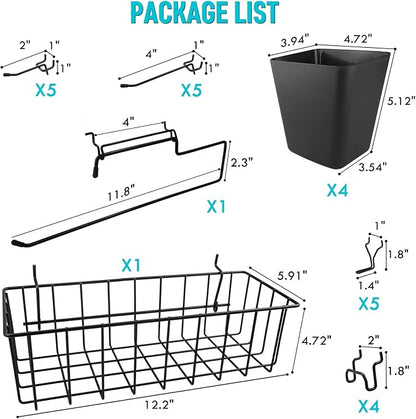 G.CORE Peg Board Organizer 21 Pack, Pegboard Accessories with Baskets Cups Hooks - 1/8" & 1/4" Peg Board Wall Tool Organizers, Utility Holders & Hangers for Garage Craft Workbench (Black & Black)