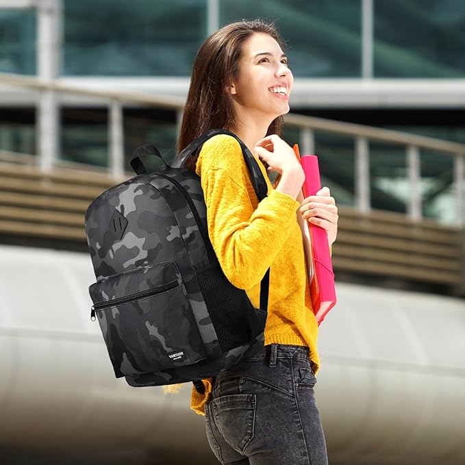 17 Inch School Backpack,Classic Bookbag Men and Teen Boy Schoolbag with USB Charging Port for High School College Office Work Travel