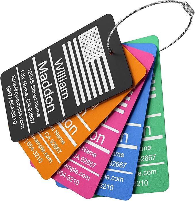 Luggage Tags for Suitcase - Personalized Engraved Purple Metal Tag for Cruise Travel - Custom Name Tags Suitable for Bags and Backpacks