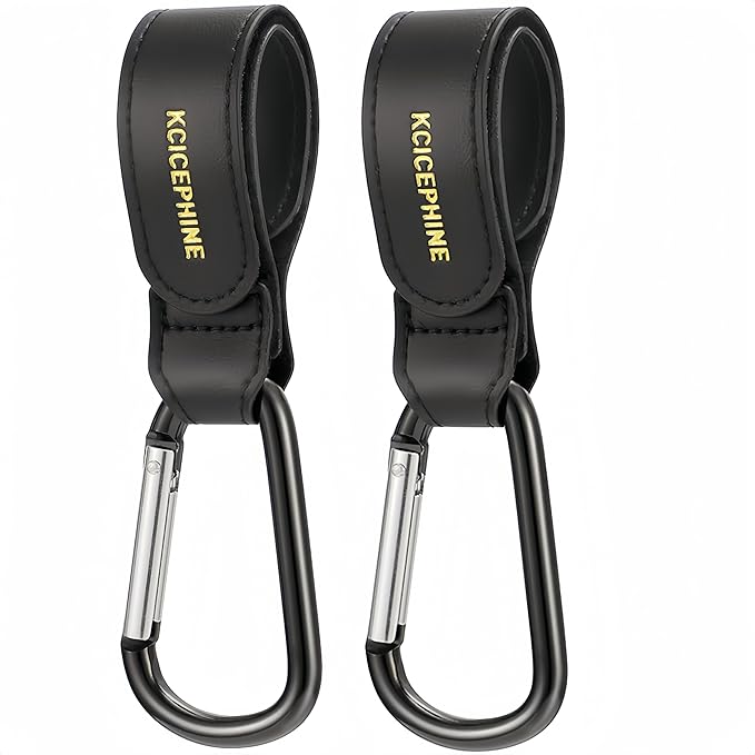2 Pack Stroller Hooks, Stroller Straps for Diaper Bags,Adjustable Stroller Carabiner Clip,Baby Stroller Accessories for nuna,Uppababy,Bob,Hook for Bike,Scooter,Wheelchair,Walker Accessories（Black）