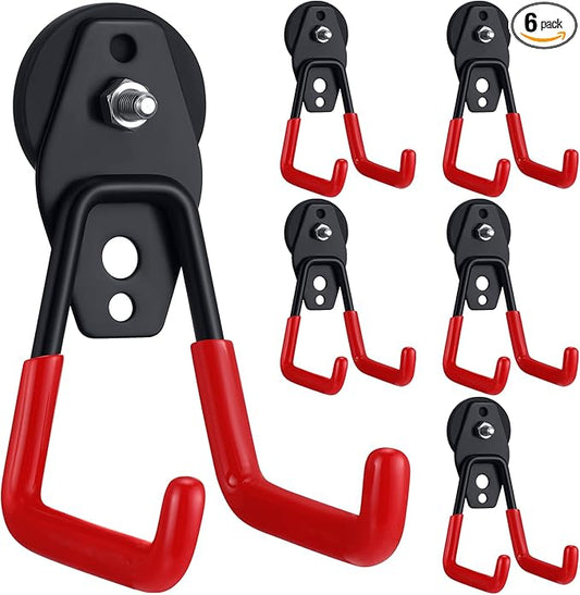 Landhoow Large Magnetic Hooks Heavy Duty Garage Magnet Hooks Strong Storage Utility Magnetic Hangers with Anti Slip Rubber Coating for Indoor and Outdoor Hanging(Red,6 Pcs)