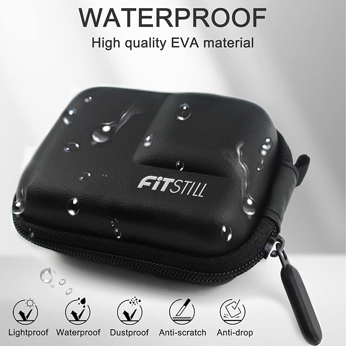FiTSTILL Black PU Mini Carrying Case for Go Pro Hero 13 Black,Hard Shell Travel Storage Case for Hero 12/11/10/9/8/7/(2018)/6/5 DJI Osmo Action,AKASO,Campark,YI Action Camera and More