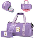 Birthday Gifts for 3 4 5 6 7 8 9 10 11 12 Year Old Girls-Girl Gym Bag with Shoe Compartment, Kid Personalized Weekender Overnight Bags, Initial Travel Tote with Makeup Pouch (Letter B)