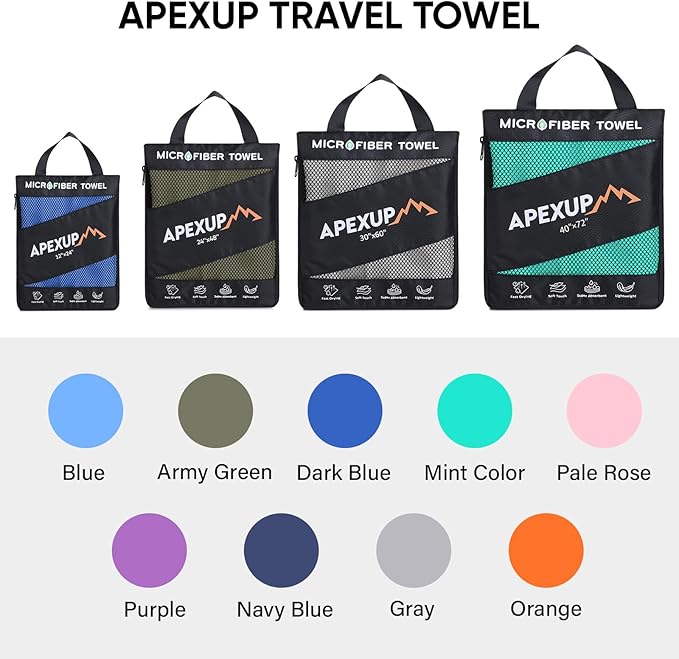 APEXUP Microfiber Travel Towel, Ultra Absorbent Quick Dry Towels, Lightweight Gym Sports Camping Towel for Workout, Yoga, Beach, Shower, Swimming (60"×30", Blue)