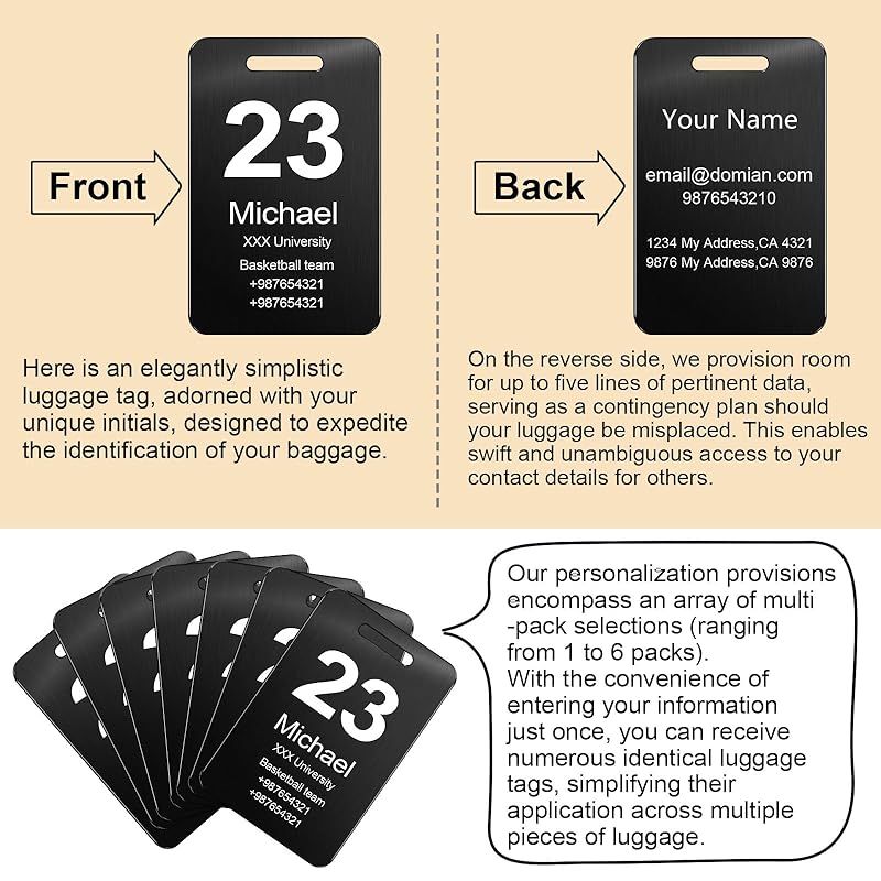 Customized Stainless Steel Luggage Tags: Personalize Your Suitcases, Backpacks, and Bags with Your Text - Custom Initial Text Name ID,Number 2"x3.3"(3 Pack)