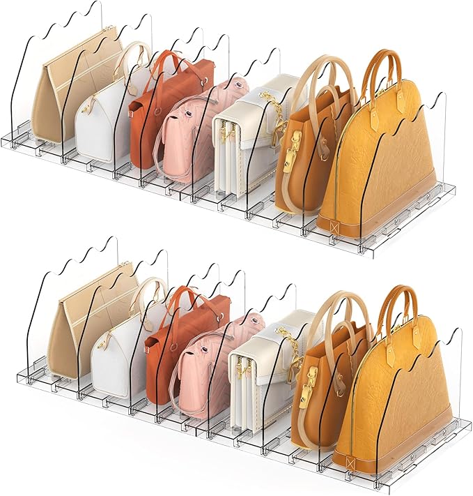 Ronlap Purse Storage Organizer for Closet, Clear Closet Bag Storage Dividers Rack Shelf Purse Dividers for Closet Organization Handbag Separators Closet Purse Organizers and Storage, 4 Pack, Clear