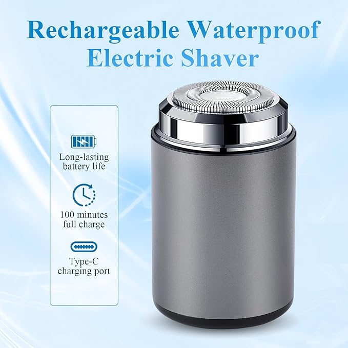 Mini Electric Shaver, Portable Mini Electric Shaver, Pocket Size MiniElectricShaver for Men, USB Rechargeable Waterproof ShaverElectric Beard Trimmer for Home, Car, Office, Business Trip (Blue)