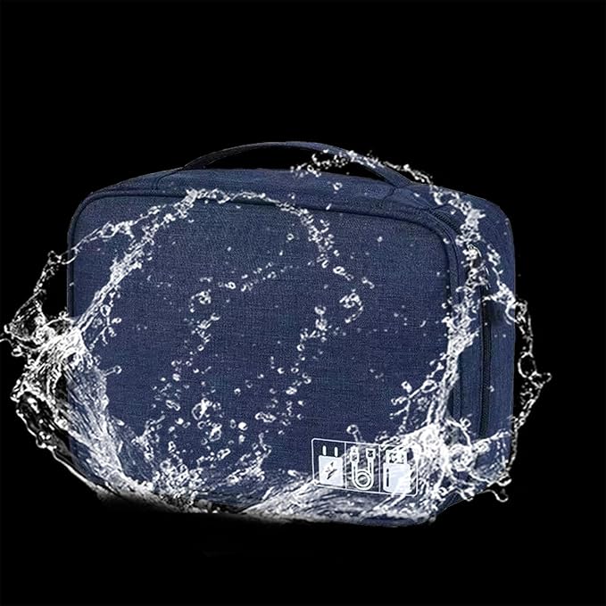 Cable Organizer bag for women or men,Electronic Accessories Carry Case Portable Waterproof Double Layers All-in-One Storage Bag for Cord, Charger, Phone, Earphone (Navy blue)