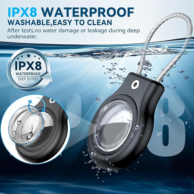 Waterproof Airtag Holder,4 Pack Airtag Case with Secure Lock,Airtags Keychain for Apple Air tag,Anti-Lost Protective Case Air tag Accessories for GPS Tracker Luggage,Bag,Key,Pet-Black/Brown/Green/Gray