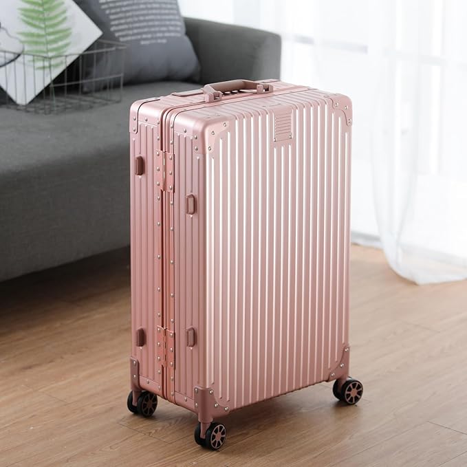Metal All Aluminum Carry-on Luggage TSA Customs Lock Zipperless Silent Rotary Wheel Business Suitcase Aluminum Frame Set (rose gold, 20 '')