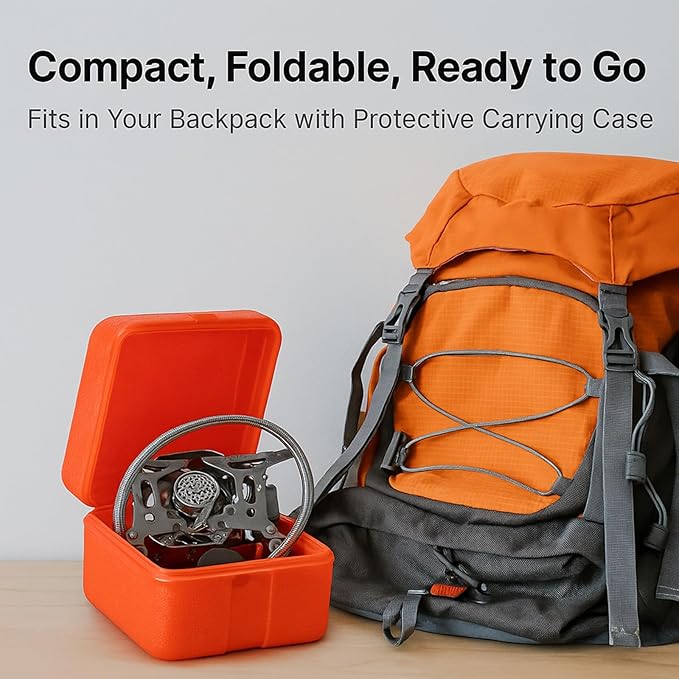 Windproof Camping Stove, Portable Camping Stove with Piezo Ignition, Collapsible Design with Carrying Casefor Outdoor Hiking, Backpacking, Picnic & Emergency Cooking (6800W)