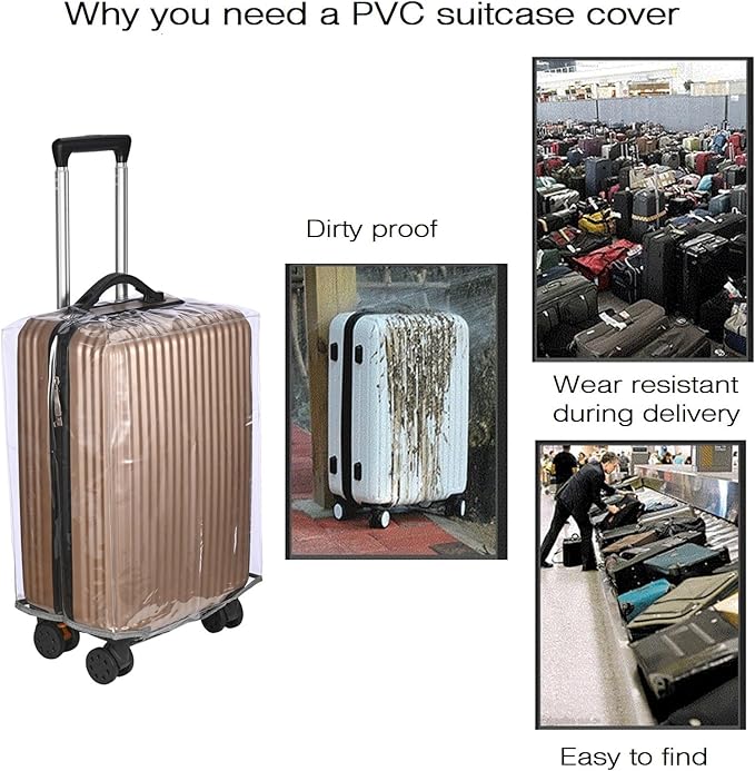 FABWAY Clear PVC Suitcase Cover - Thicken Wheeled Cover, Transparent, Waterproof & Dustproof - 28"