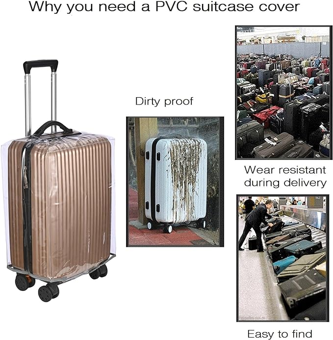 Clear PVC Suitcase Cover - Thick, Transparent, Waterproof & Dustproof - Wheeled Luggage Protector (20")