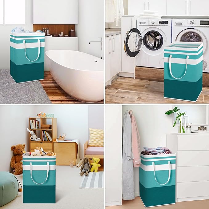 HomeHacks 2-Pack Large Laundry Basket, Waterproof, Freestanding Laundry Hamper, Collapsible Tall Clothes Hamper with Extended Handles for Clothes Toys in the Dorm and Family (Green, 88L)
