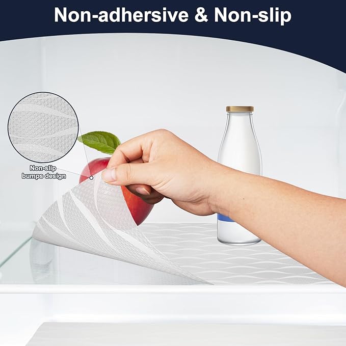 Shelf Liner, Waterproof Refragerator Liner, Drawer Liners for Kitchen Cabinet, Bathroom Sink Mat No Slip Cupboard Mats Non Adhesive Fridge Liner EVA Place Mats Roll - Clear Wave 17.5"×197"