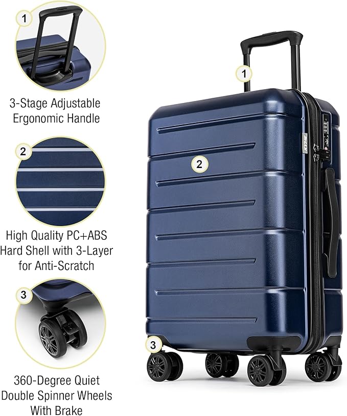 KYME Suitcases with Wheels Hardshell 30 Inch Luggage TSA Approved Large Checked Luggage Durable Travel Rolling Suitcase with Cup Holder for Women Men Navy