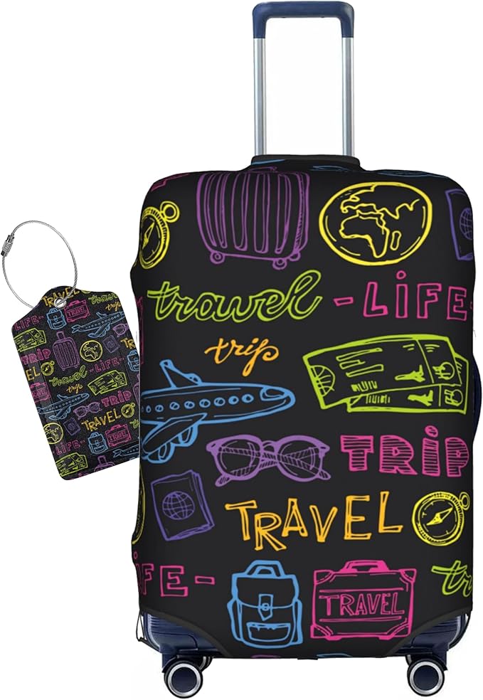 Trip Colored Graffiti Travel-Life Style Luggage Cover Washable Suitcase Protector, Luggage Tag Travel Birthday Gifts For Men Women(M 22-25 Inch Luggage)