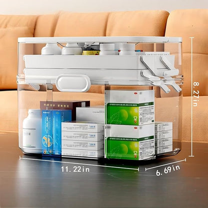 3-Tier Portable Medicine Storage Box, Medical Organizer with Removable Small Medicine Box, Dustproof & Moisture-Proof, Family Size with Transparent Visual Design, Suitable for Home&Travel Use (Clear)