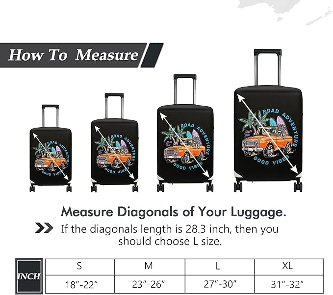 HYPER VENTURE Washable Luggage Cover - Fashion Suitcase Protector Fits 23-26 Inch Luggage (Road Adventure, M)