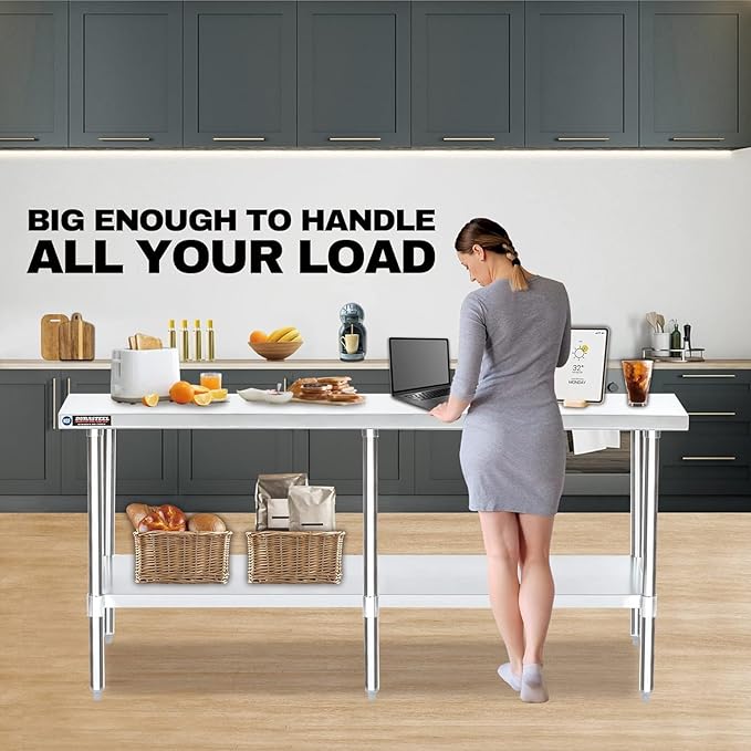 DuraSteel 24x84 Stainless Steel Work Table - NSF Commercial Prep Metal Table - Outdoor Pizza Oven Stand w/Under Shelf - Kitchen Island Laundry Utility Garage Microwave Stand Large Rolling Storage Cart